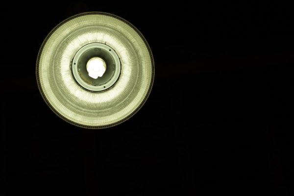 Image of a pendant light taken from below at the Macknade Cafe, Faversham