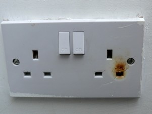 Burnt out socket. Arching connection, Fire damage, Whitstable, Kent