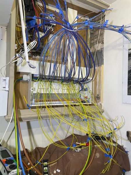 Each cicuit cables are stripped back to expose the live, neutral and earth in preparation to wire into the fuses